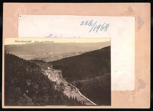 Fotografie Brück & Sohn Meissen, Ansicht Rothental im Natschungtal, Fabrik, Rückseite mit AK als Belegstück
