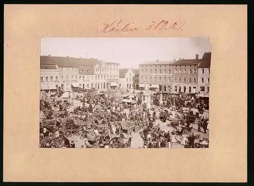 Fotografie Brück & Sohn Meissen, Ansicht Köslin, Marktplatz mit Marktständen, Foto-Atelier Moellendorf & Bachmann