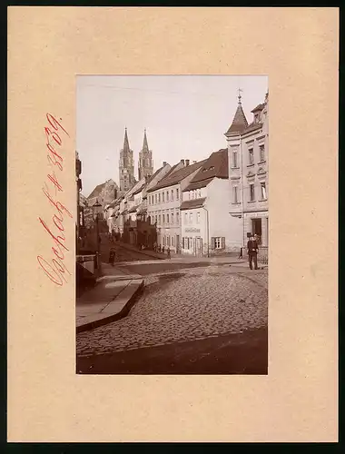 Fotografie Brück & Sohn Meissen, Ansicht Oschatz, Hospitalstrasse mit Bäckerei Georg Schütze