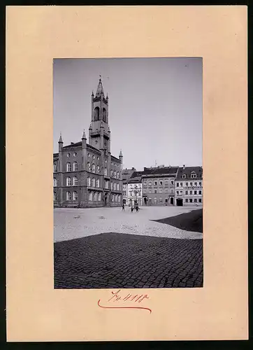 Fotografie Brück & Sohn Meissen, Ansicht Kamenz i. Sa., Markt mit Rathaus und Hotel zum Goldnen Stern