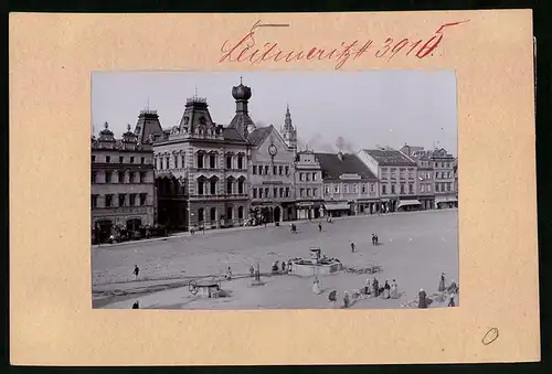 Fotografie Brück & Sohn Meissen, Ansicht Leitmeritz a. Elbe, Marktplatz mit Gasthof schwarzer Adler, Museum, Bier-Halle