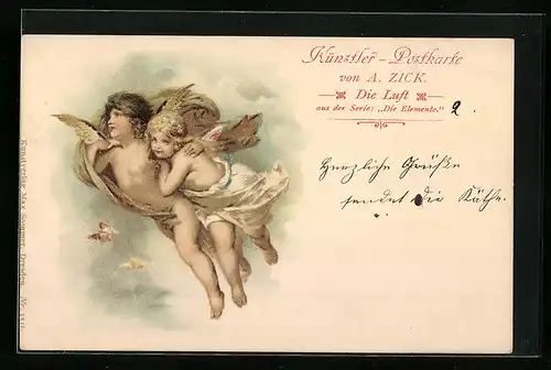 Künstler-AK Die Luft von A. Zick, Fliegende Engel