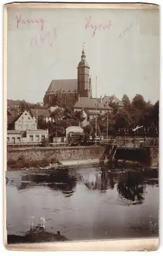 Fotografie Brück & Sohn Meissen, Ansicht Penig, Mulde mit Bade-Anstalt & Foto-Atelier Ernst Freygang