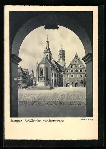 AK Stuttgart, Schillerplatz mit Stiftskirche