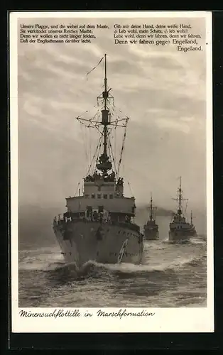 AK Minensuchflottille der Kriegsmarine in Marschformation