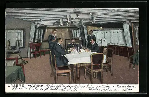 AK Salon des Kommandanten an Bord eines Kriegsschiffes der kaiserlichen Marine