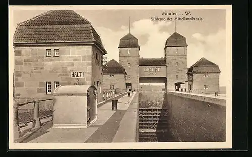 AK Minden i. W., Schleuse des Mittellandkanals