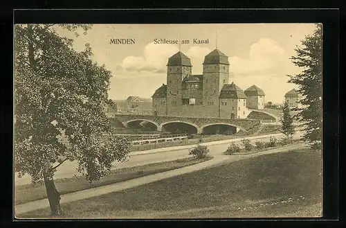 AK Minden i. W., Schleuse am Kanal