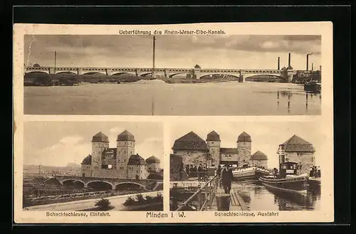 AK Minden i. W., Überführung des Rhein-Weser-Elbe-Kanals, Schachtschleuse