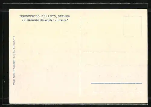 AK Vierschrauben-Turbinen-Schnelldampfer Bremen des Nordd. Lloyds auf hoher See