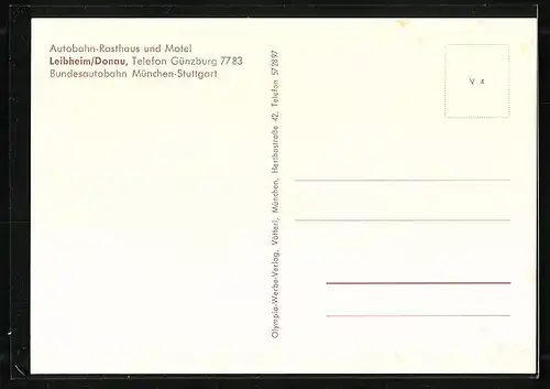 AK Leibheim /Donau, Rasthaus und Motel der Bundeautobahn München - Stuttgart