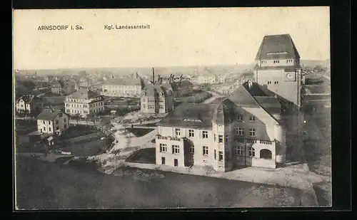 AK Arnsdorf /Sa., Kgl. Landesanstalt und Umgebung aus der Vogelschau