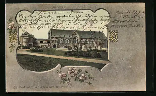 Künstler-AK Goslar, Kaiserhaus mit Anlagen, Blumen