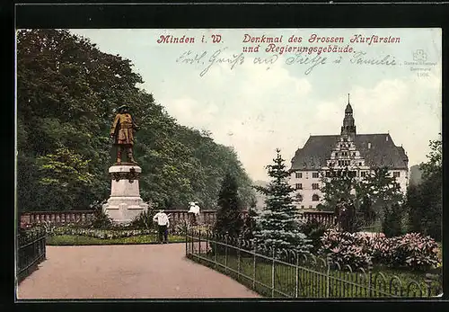 AK Minden i. W., Denkmal des Grossen Kurfürsten und Regierungsgebäude