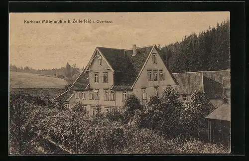 AK Zellerfeld /Harz, Kurhaus Mittelmühle aus der Vogelschau