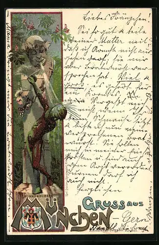 Künstler-AK München, Brunnenbuberl