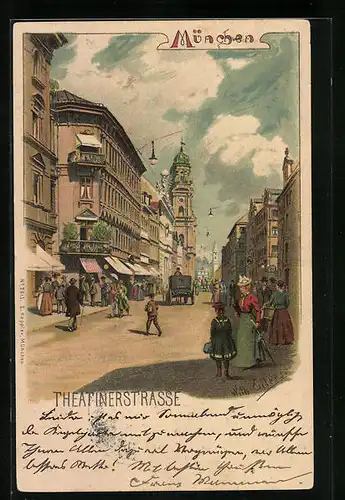 Künstler-AK München, Partie in der Theatinerstrasse