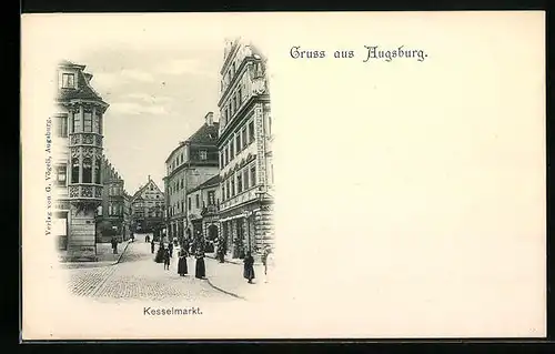 AK Augsburg, Kesselmarkt mit Passanten
