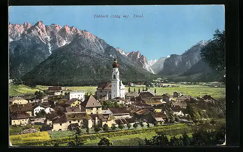 AK Toblach, Ortsansicht aus der Vogelschau