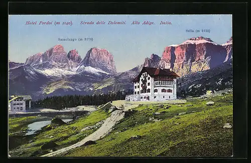 AK Passo Pordoi, Hotel Pordoi mit Sassolungo