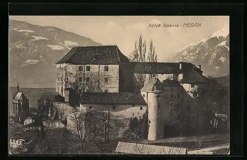 AK Meran, Schloss Schenna aus der Vogelschau