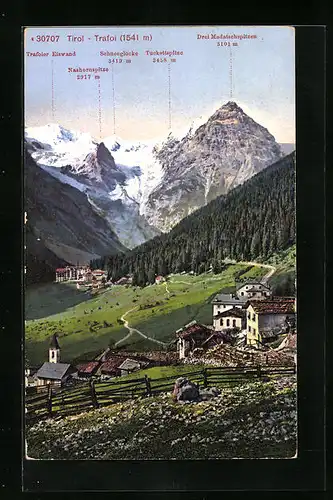 AK Trafoi, Panorama mit Trafoier Eiswand, Schneeglocke und Nashornspitze