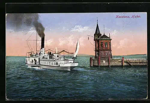 AK Konstanz, Hafen mit Dampfer