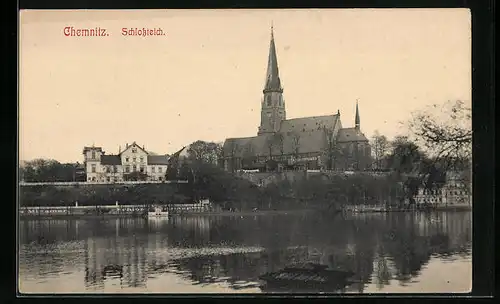 AK Chemnitz, Schlossteich mit Uferpartie