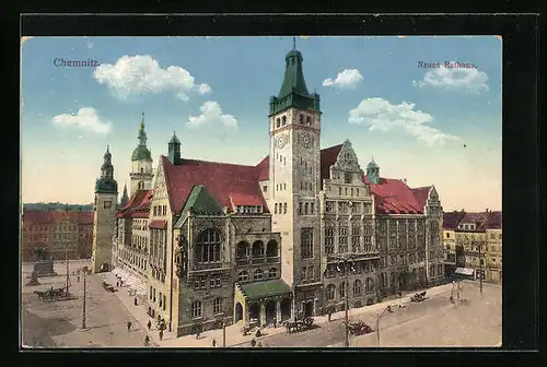 AK Chemnitz, Neues Rathaus aus der Vogelschau