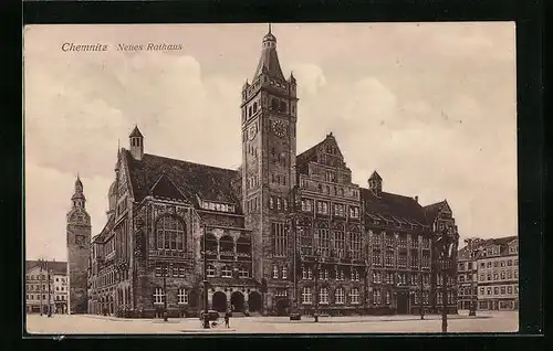 AK Chemnitz, Neues Rathaus mit Strassenpartie