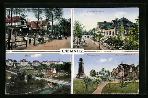 AK Chemnitz, Küchwaldschänke und Bismarckturm