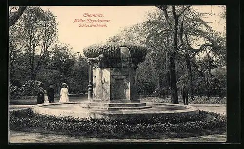 AK Chemnitz, Müller-Zipperbrunnen auf der Schlossteichinsel