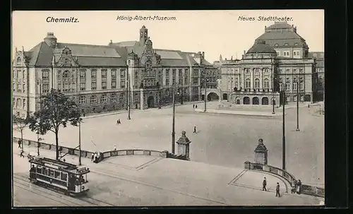 AK Chemnitz, König-Albert-Museum mit Strassenbahn