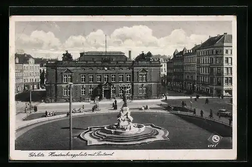 AK Görlitz, Hindenburgplatz mit Postamt