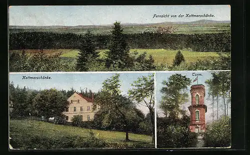 AK Eibau, Fernsicht von der Kottmarschänke mit Turm