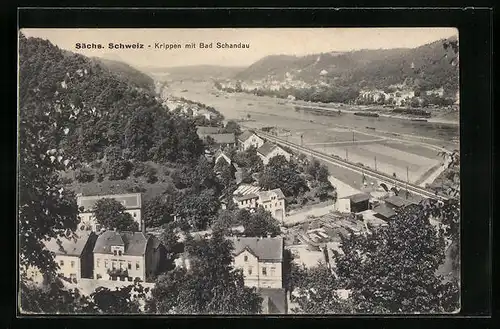 AK Krippen m. Bad Schandau, Ortsansicht aus der Vogelschau