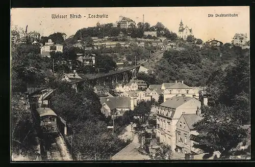 AK Loschwitz-Weisser Hirsch, Teilansicht mit Drahtseilbahn