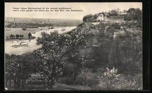 AK Niederpoyritz bei Dresden, Gasthaus Staffelstein und Teilansicht