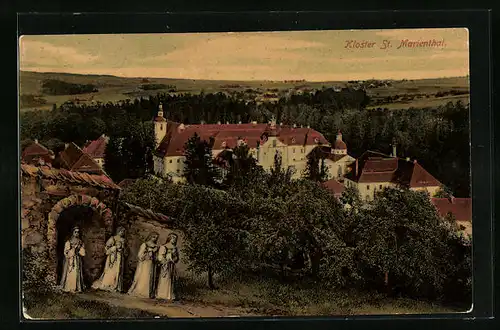 AK Ostritz, Kloster St. Marienthal mit Nonnen