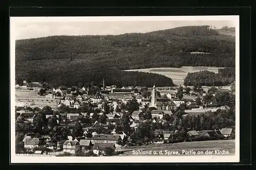 AK Sohland a. d. Spree, Partie an der Kirche, Mittel-Lausitzer-Gebirge