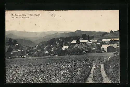 AK Hinterhermsdorf /Sächs. Schweiz, Teilansicht mit Blick auf den Winterberg