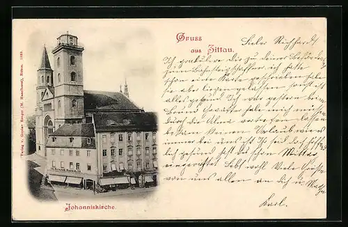 AK Zittau, Strassenpartie an der Johanniskirche