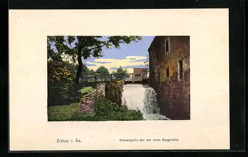 AK Zittau i. Sa., Wasserpartie bei der alten Burgmühle