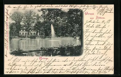 AK Zittau, Park Weinau mit Springbrunnen