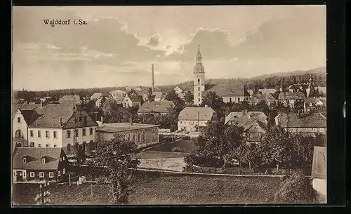 AK Walddorf i. Sa., Ortsansicht mit Kirche