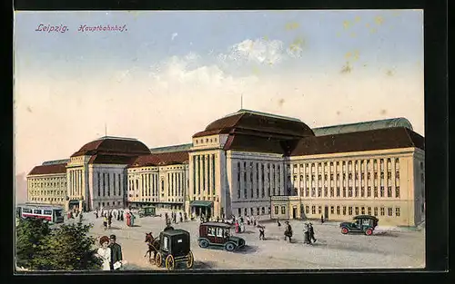 AK Leipzig, Strassenpartie vor dem Hauptbahnhof