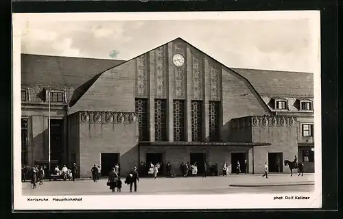 AK Karlsruhe, Teilansicht des Hauptbahnhofes