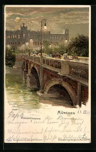 AK München, Das Maximilianeum am Abend
