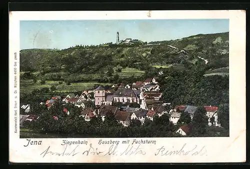 Goldfenster-AK Jena, Ziegenhain und Hausberg mit Fuchsturm