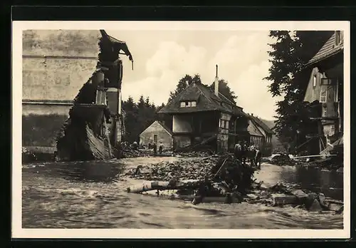 AK Berggiesshübel, Folgen der Hochwasserkatastrophe 1927, Mitte Sächsisches Haus